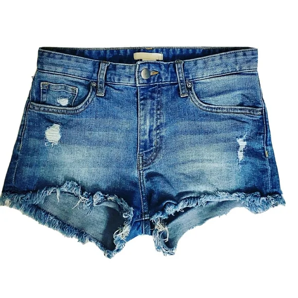 H&M Blue Denim Distressed Frayed Hem Shorts 4 - Picture 1 of 9